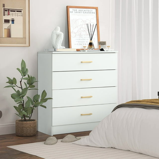 White 4-Drawer Wood Dressers for Bedroom SEGMART White 4-Drawer Wood Dressers for Bedroom SEGMART