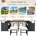 9 Piece Patio Furniture Dining Set, Outdoor Rattan Wicker Patio Dining Table Set, All-Weather Conversation Set, Cushioned Sectional Chair Set with Ottoman & Table for Deck Garden Patio Balcony