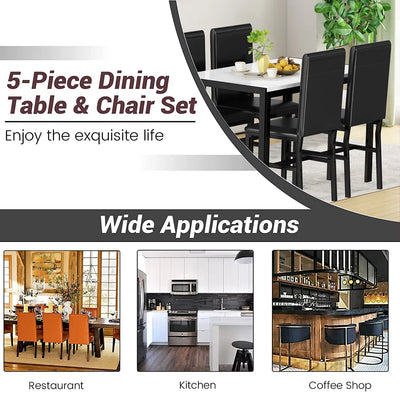 Kitchen Dining Table Set for 4, Home Kitchen Table with Marble Tabletop and 4 PU Leather Chairs, Metal Frame Pub Table Set, Dinette Set for Family Gathering & Dining - Easy to Assemble, K4072