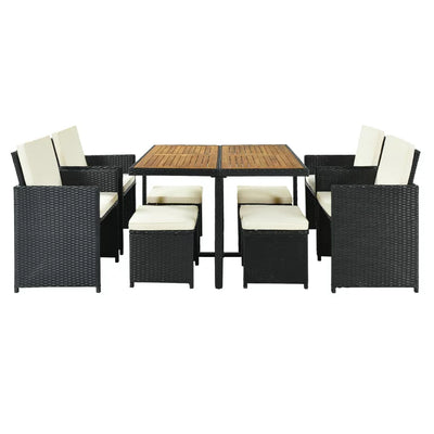 Clearance! 9 Piece Patio Furniture Dining Set, Outdoor Rattan Wicker Patio Dining Table Set, All-Weather Conversation Set with Ottoman for Garden Poolside Balcony, B212