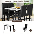 Kitchen Dining Table Set for 4, Home Kitchen Table with Marble Tabletop and 4 PU Leather Chairs, Metal Frame Pub Table Set, Dinette Set for Family Gathering & Dining - Easy to Assemble, K4072