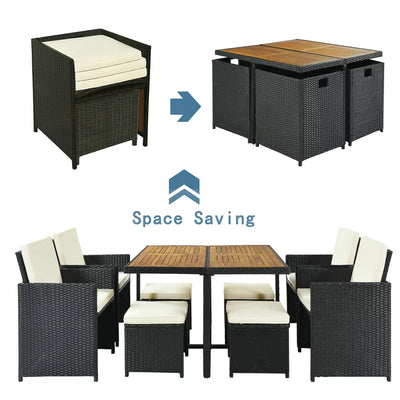 Clearance! 9 Piece Patio Furniture Dining Set, Outdoor Rattan Wicker Patio Dining Table Set, All-Weather Conversation Set with Ottoman for Garden Poolside Balcony, B212