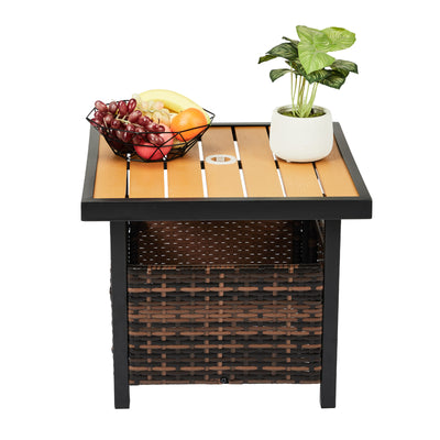 SEGMART Wicker Side Table with Umbrella Hole, PE Rattan Outdoor End Table, All Weather Resistant Patio Bistro Table for Outdoor, Patio, Garden, Backyard