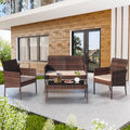 Patio Furniture Set on Sale, 4 Pieces Outdoor Rattan Conversation Sofa Set, All-Weather Wicker Patio Sets, Cushioned Sofa and Coffee Table for Garden Deck Courtyard, Brown