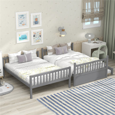 SEGMART Gray Full over Full Bunk Bed with Trundle, Solid Wood Full Bunk Bed with Ladder, Full Size Detachable Bunk Bed Frame for Kids, Boys, Girls, Teens, No Box Spring Needed, LLL1476