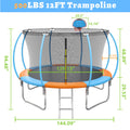 12ft Trampoline with Safety Enclosure, SEGMART Upgrade Outdoor Trampoline with Basketball Hoop, Heavy Duty Back Yard Trampoline with Ladder for Kids and Adults, Black