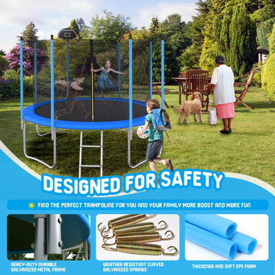 10 Feet Trampoline for Kids with Enclosure Net, SEGMART Kids Outdoor Trampoline with Basketball Hoop and Ladder, Heavy Duty Recreational Round Trampoline for Indoor Outdoor Backyard, L3740