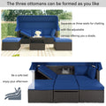 PE Rattan Patio Daybed, Outdoor Daybed Patio Bed Furniture, Patio Sofa Set with Retractable Canopy, Cushions and Lifting Table, Patio Bed Furniture for Patio, Poolside, Garden, Yard