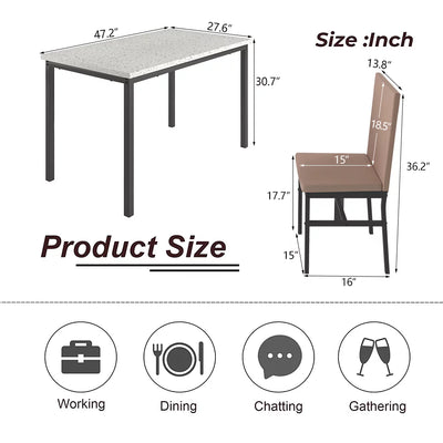5 Piece Kitchen Dining Table and Chair Set, Dining Room Table Set with Faux Marble Table PU Leather Padded Chairs, Rectangle Dining Table Set for 4, Dinette Set for Kitchen Dining Room Small Space