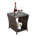 SEGMART Outdoor Wicker Side Table, All Weather Resistant Patio Bistro Table, PE Rattan Coffee End Table with Storage Shelf for Deck, Poolside, Terrace