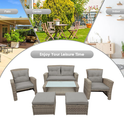 SEGMART 6 Piece Outdoor Patio Furniture Sets, All-Weather Rattan Conversation Set with Ottoman & Cushions, Outdoor Sectional Wicker Set for Backyard, Deck, Poolside