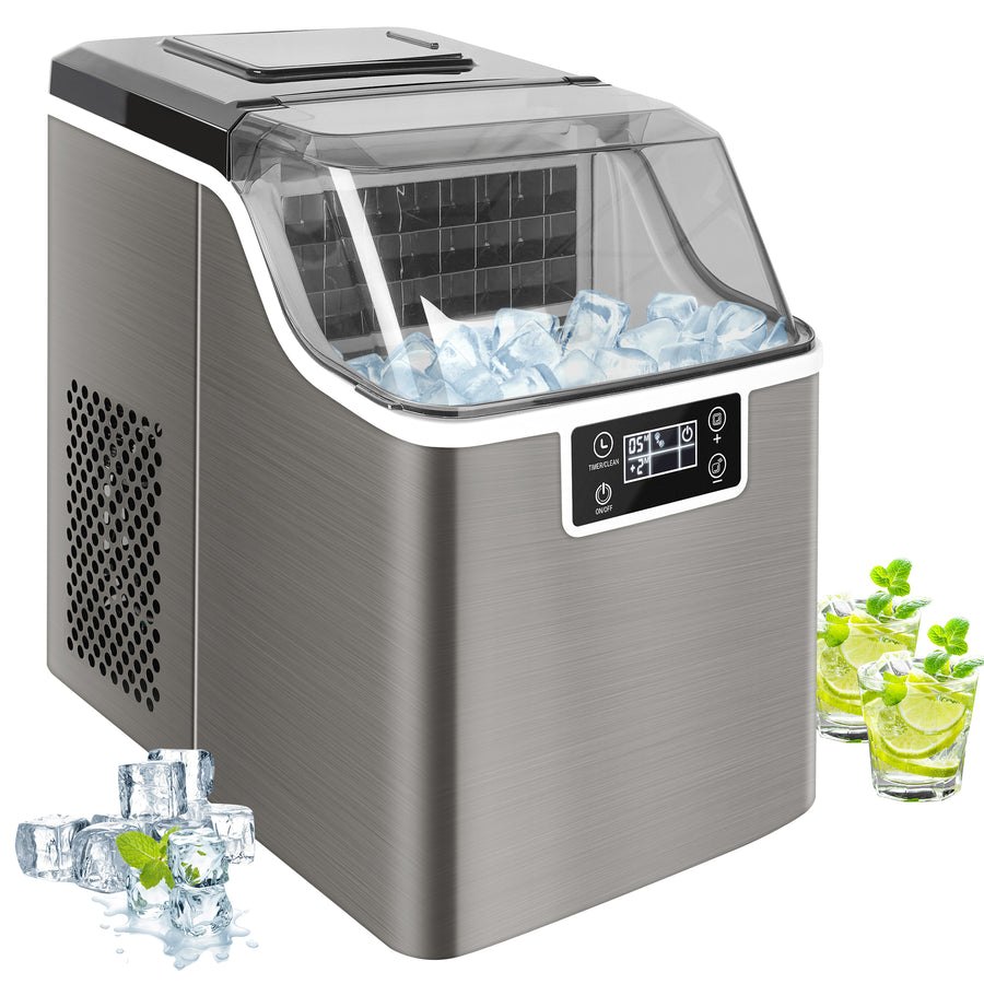 Portable Electric Countertop Ice Maker Machine, Self-Cleaning Ice Machine 44lb Ice in 24 Hours, Ice-Make 24 Cubes Ready in 15 Mins with Ice Scoop & Basket, Ice Cube Maker for Home Kitchen