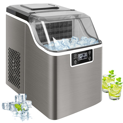 Portable Electric Countertop Ice Maker Machine, Upright Ice Maker, 44Lbs/24H Self-Clean with LCD Display, Ice-Make 24pcs Ice per Cycle with Ice Scoop & Basket, Ice Cube Maker for Home Kitchen, Silver