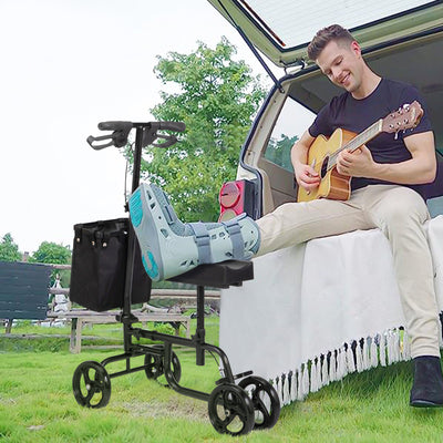 Segmart Knee Scooter for Broken Foot for Adults, Foldable Knee Walker with Basket Dual Braking System for Ankle and Foot Injured, Best Crutches Alternative, 330 lbs, Black