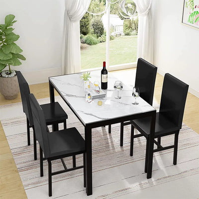 SEGMART Kitchen Dining Table Set for 4, Home Kitchen Table with Marble Tabletop and 4 PU Leather Chairs, Metal Frame Pub Table Set, Dinette Set for Family Gathering & Dining - Easy to Assemble