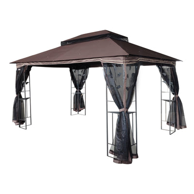 13'x10' Patio Gazebo with Mosquito Nettings, SEGMART Outdoor Shelter Tent with Metal Steel Frame, Heavy Duty Canopy Gazebo with Double Vented Roofs for Backyard, Patio, Garden, Lawn, Deck, Brown