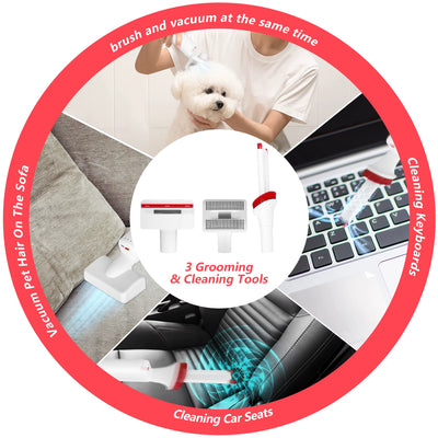 2-in-1 Handheld Pet Hair Vacuum & Grooming Brush, Low Noise Pet Vacuum for Shedding Grooming with Slicker Brush, Lightweight Pet Vacuum Cleaner for Cats Dogs Hair