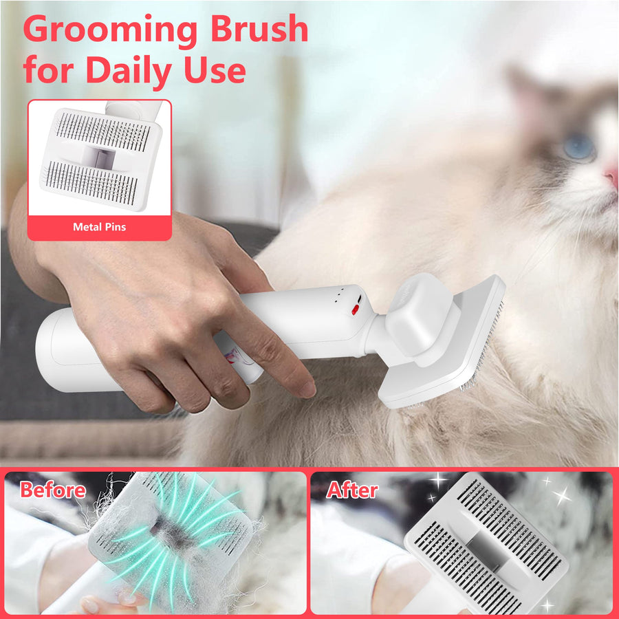 2-in-1 Handheld Pet Hair Vacuum & Grooming Brush, Low Noise Pet Vacuum for Shedding Grooming with Slicker Brush, Lightweight Pet Vacuum Cleaner for Cats Dogs Hair