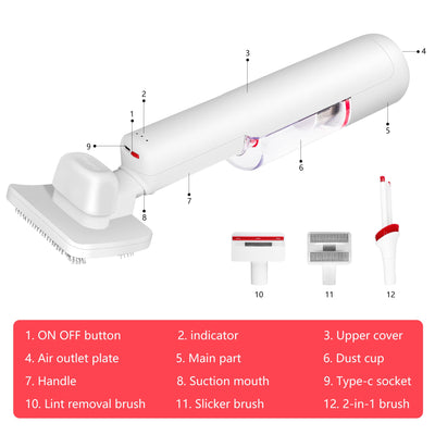 2-in-1 Handheld Pet Hair Vacuum & Grooming Brush, Low Noise Pet Vacuum for Shedding Grooming with Slicker Brush, Lightweight Pet Vacuum Cleaner for Cats Dogs Hair