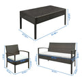 Deck Rattan Sofa Furniture Set, 4 PCS Outdoor Patio Conversation Set, All-weather Wicker Sectional Furniture with 2 Single Chairs, 1 Loveseat and 1 Table, Outdoor Indoor Use Chair Set, B756