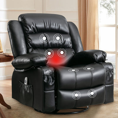 Leather Massage Recliner Chair, Modern Electric Power Rocker with Heated Massage, Ergonomic Lounge Chair, SEGMART Single Sofa Seat with Drink Holders for Living Room, Black and Brown