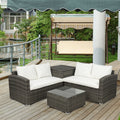 4 Pieces Patio Furniture Sets, Outdoor Patio Sectional Sofa with Storage Table, Wicker Conversation Sofa Set All Weather Patio Sofa with Cushion and Glass Table for Backyard, Porch, Pool, Gray