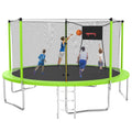 14ft Trampoline with Enclosure on Clearance, New Upgraded Kids Outdoor Trampoline with Basketball Hoop and Ladder, Heavy-Duty Round Outdoor Backyard Bounce Jumper Trampoline for Boys Girls