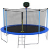 Segmart Kids Trampoline 14 FT with Basketball Hoop & Safety Enclosure Net, Outdoor Graden Round Recreational Trampoline with Ladder and Zipper, Protective net Pole, Blue, S5947