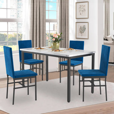 SEGMART Kitchen Dining Table Set for 4, Home Kitchen Table with Marble Tabletop and 4 PU Leather Chairs, Metal Frame Pub Table Set, Dinette Set for Family Gathering & Dining - Easy to Assemble