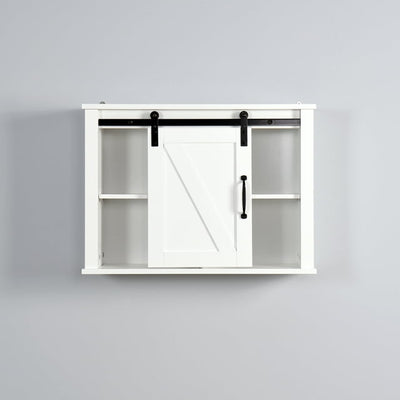 27" Bathroom Wall Cabinet, Sliding Console Cabinets with 2 Shelves Storage, Rustic Wood Accent Console Cabinet, White, S9998