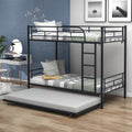 Metal Bunk Beds for Kids, Modern Twin Over Twin Loft Bed with Trundle, Sturdy Metal Twin-Over-Twin Bunk Bed with Full Guardrails, Convertible Bunk Beds Frame, 400lbs, SS1385