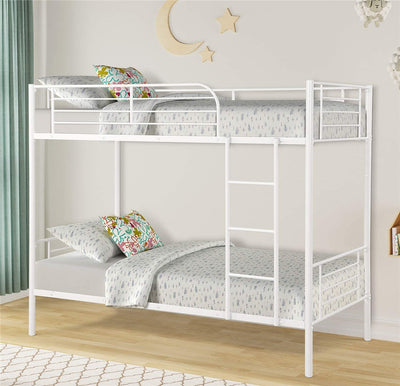 Bunk Bed Twin over Twin, SEGMART Metal Twin over Twin Bunk Bed Frame, Kids Bunk Beds for Small Rooms, Solid Metal Bunk Beds for Kids/Adults, with Ladder/Safety Rail, No Box Spring Needed, White, H1364