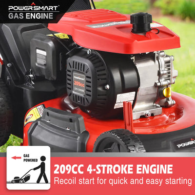 Gas Lawn Mowers, 3-in-1 Gas Powered Push Lawn Mower for Lawn - 21 Inch, 209CC 4-Stroke Engine, Walk-behind Gas Lawn Mower with Rear Bag, 5 Adjustable Cutting Heights, Oil Included