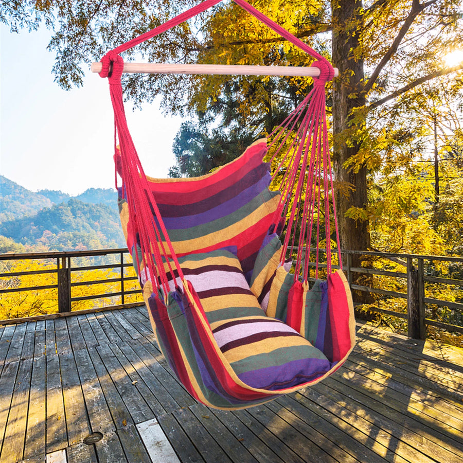 Large Hammock Chair Swing, Relax Hanging Rope Swing Chair with Detachable  Metal Support Bar & Two Seat Cushions, Cotton Hammock Chair Swing Seat for  Yard Bedroom Patio Porch Indoor Outdoor 