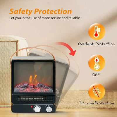 SEGMART Electric Fireplace Heater, 1500W/750W Portable Fireplace with 3D Flame Effect, Portable Space Heater with Overheat Tip-Over Protection & Carry Handle for Bedroom Office, K2481