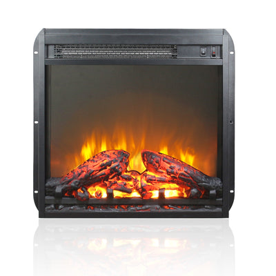 18" Electric Fireplace Insert, Freestanding & Recessed Heater with Overheating Protection, Log Set and Realistic Flame, with Glass Door and Mesh Screen, 1400W