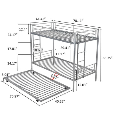 Metal Bunk Beds for Kids, Modern Twin Over Twin Loft Bed with Trundle, Sturdy Metal Twin-Over-Twin Bunk Bed with Full Guardrails, Convertible Bunk Beds Frame, 400lbs, SS1385