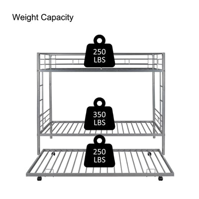 Metal Bunk Beds for Kids, Modern Twin Over Twin Loft Bed with Trundle, Sturdy Metal Twin-Over-Twin Bunk Bed with Full Guardrails, Convertible Bunk Beds Frame, 400lbs, SS1385