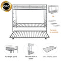 Metal Bunk Beds for Kids, Modern Twin Over Twin Loft Bed with Trundle, Sturdy Metal Twin-Over-Twin Bunk Bed with Full Guardrails, Convertible Bunk Beds Frame, 400lbs, SS1385