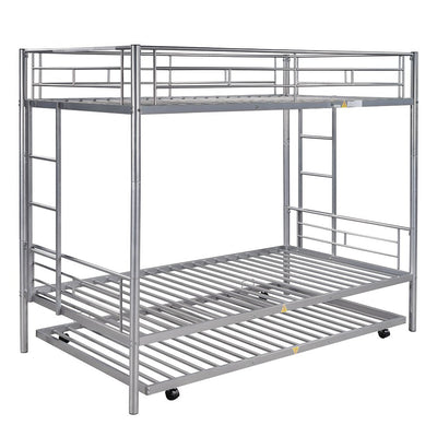 Metal Bunk Beds for Kids, Modern Twin Over Twin Loft Bed with Trundle, Sturdy Metal Twin-Over-Twin Bunk Bed with Full Guardrails, Convertible Bunk Beds Frame, 400lbs, SS1385