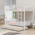 Metal Bunk Beds for Kids, Modern Twin Over Twin Loft Bed with Trundle, Sturdy Metal Twin-Over-Twin Bunk Bed with Full Guardrails, Convertible Bunk Beds Frame, 400lbs, SS1385