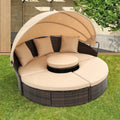 Patio Sectional Daybed, Outdoor Wicker Furniture Set with Retractable Canopy, Sectional Sofa Set w/Height Adjustable Table & Cushions for Patio Deck Poolside Garden Backyard