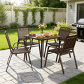 5 Piece Outdoor Dining Set, Patio Furniture Set with 4 Armrest Chairs and Steel Slat Table, All-Weather Conversation Set for Patio, Backyard, Deck, Poolside - Brown
