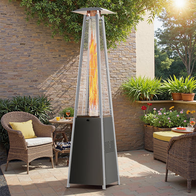Segmart Pyramid Patio Heater, 48,000 BTU Outdoor Propane Heater with Wheels, Auto Tip-Over Safety & Ground Stakes, Quartz Glass Tube Portable Heater for Home and Commercial Use - Gray
