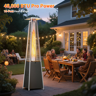 Segmart 48,000 BTU Pyramid Patio Heater, Tall Standing Outdoor Propane Heater with Wheels & ETL Certified Tip-Over Safety Protection, Visible Flame Glass Tube for Backyard, Garden, Commercial Use