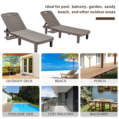 Patio Lounge Chair Set of 2, Adjustable Chaise with Side Table, Outdoor Lounger Recliner for Poolside, Patio, Backyard, Wood Texture Design | Waterproof | Easy to Assemble | Max Weight 330 lbs Gray