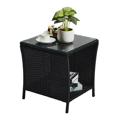 SEGMART Outdoor Wicker Side Table, All Weather Resistant Patio Bistro Table, PE Rattan Coffee End Table with Storage Shelf for Deck, Poolside, Terrace