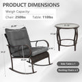 Clearance! 3 Piece Patio Rocking Bistro Set, PE Rattan Rocking Chairs Set of 2 and Glass Side Table, Outdoor Furniture Conversation Set with Cushion for Patio Lawn Garden Cafe Pub