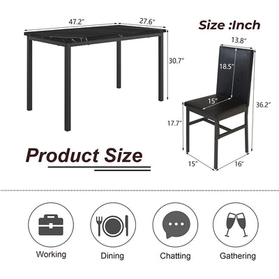 SEGMART Kitchen Dining Table Set for 4, Home Kitchen Table with Marble Tabletop and 4 PU Leather Chairs, Metal Frame Pub Table Set, Dinette Set for Family Gathering & Dining - Easy to Assemble