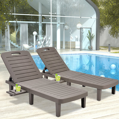 Patio Lounge Chair Set of 2, Adjustable Chaise with Side Table, Outdoor Lounger Recliner for Poolside, Patio, Backyard, Wood Texture Design | Waterproof | Easy to Assemble | Max Weight 330 lbs Gray